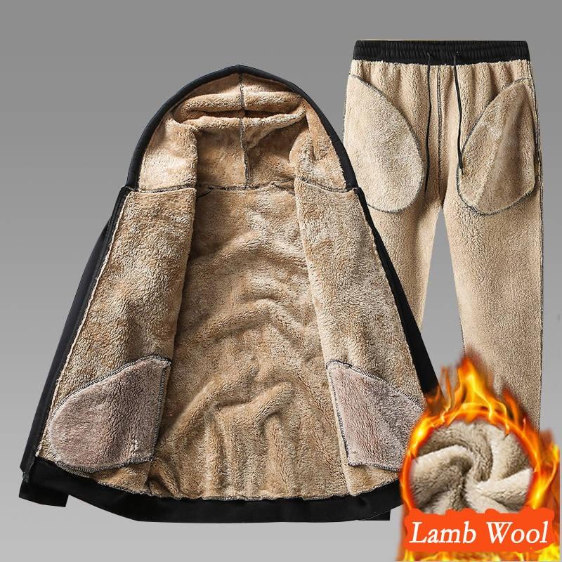 GS Warm Sport Suit Men 2 Pieces/Set Winter Sportsuit Thermal Hoodies Sets Fleece Tracksuit Windproof Gym Run Sportswear