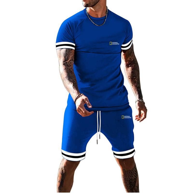 ETST WENDY 005 Summer Men's Tracksuit Suit National Map T-Shirt + Short Sets Fitness Jogging Sports  Sportswear Suit