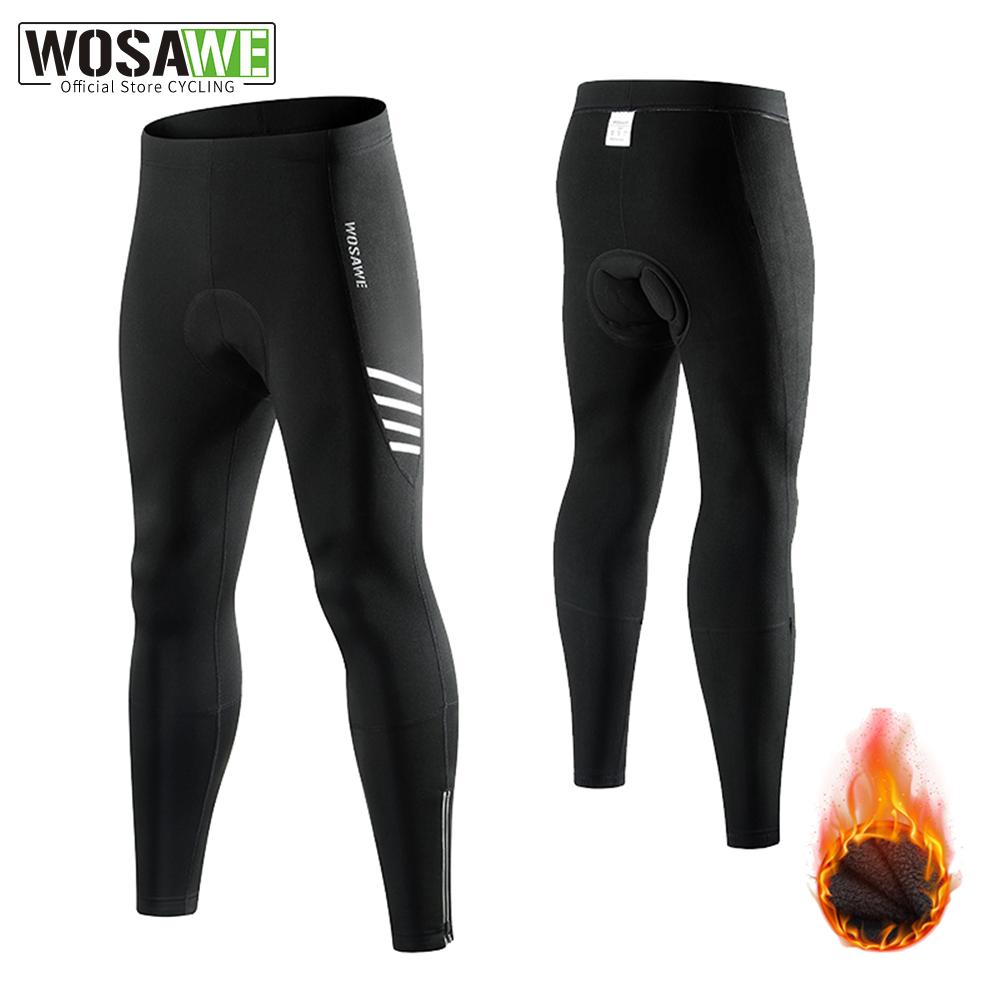 Cycling Pants WOSAWE Winter Mens Bike Long Pants Gel Padded Thermal Fleece