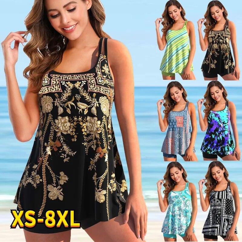 Yoxier 2024 Women's Swimwear Tankini 2 Piece large Size Swimsuit 2 Piece  Printing bikini Big Busts Fruit Padded  Bathing Suits Sports