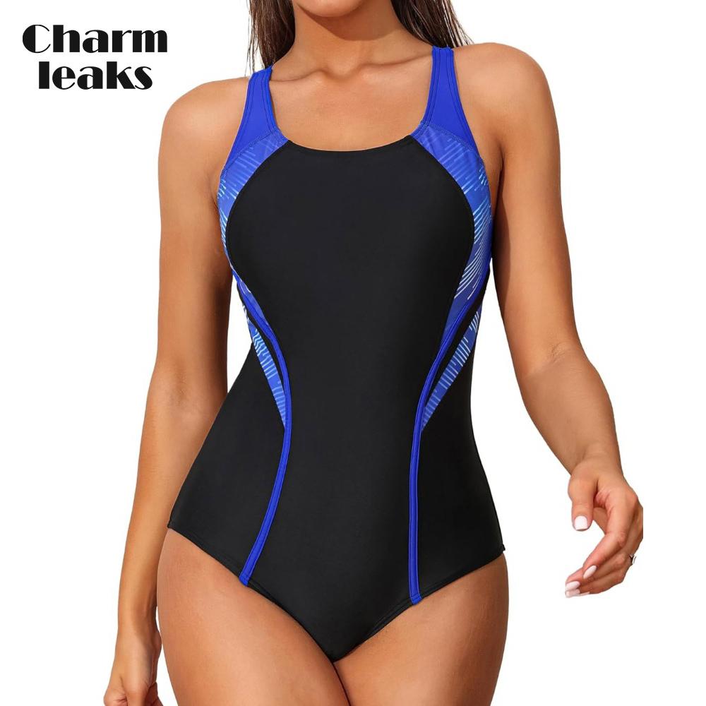 Charmleaks Women's One Piece Swimsuits Athletic Training Bathing Suit Adjustable Strap Swimwear