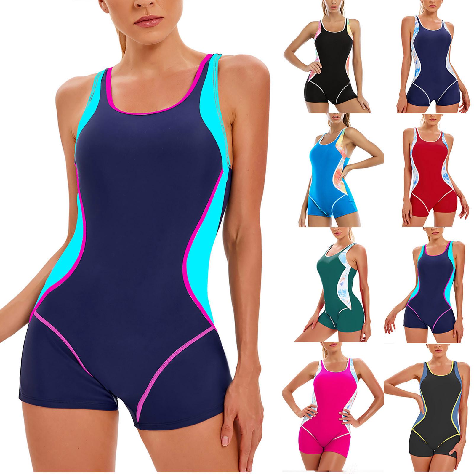 bukulew Women's Sports  Swimwear Conservative Color-blocking Sexy Backless Swimwear