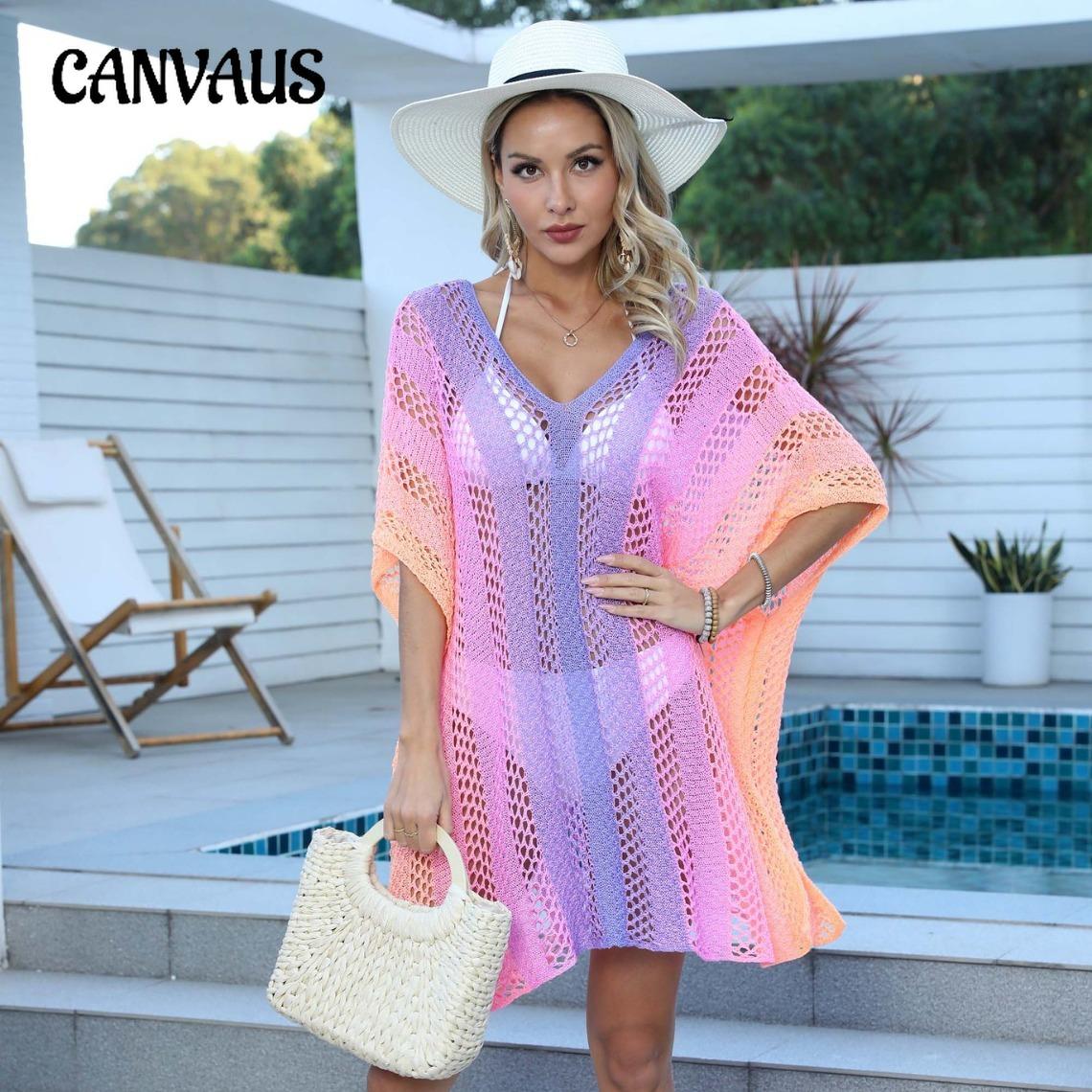 CANVAUS Plus Size Women's Cover-Ups Beach Vacation Hollow Out Loose Casual Bikini Dress Beach Swimwear Cover-Ups