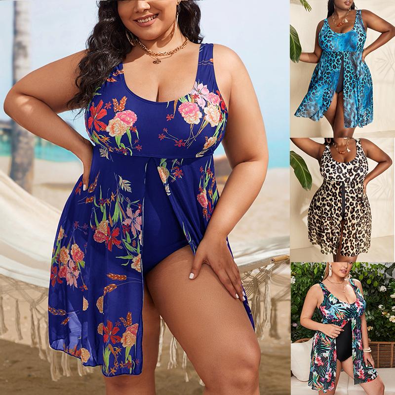 Fashion Stare Women's Plus Size Swimsuit New Fashion Leopard Print Sexy One Piece Bikinis Plus Size Swimwear Beach Dress