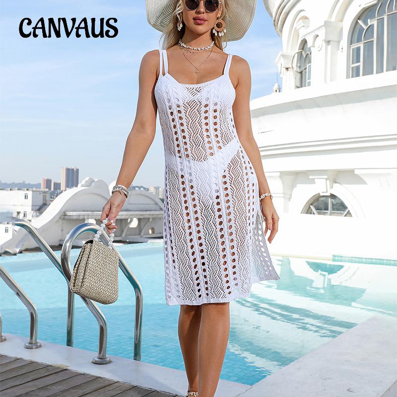 CANVAUS Plus Size Women's Halter Cover-Ups Hollow Hand Hook Split Beach Dress Holiday Style Beach Swimwear Cover-Ups