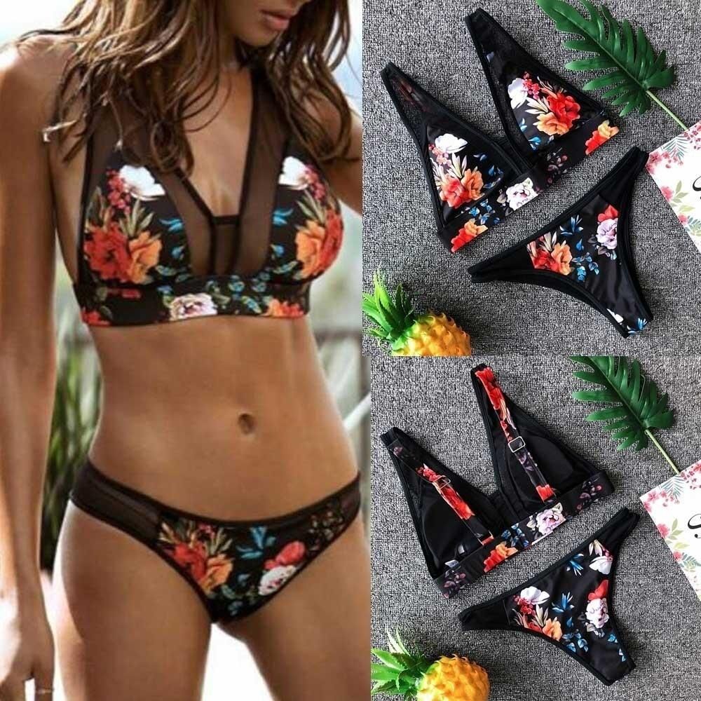 swiming suit Women's Swimming Suit Print Fashion Push-Up Padded Bra Beach Bikini Set Swimsuit Swimwear