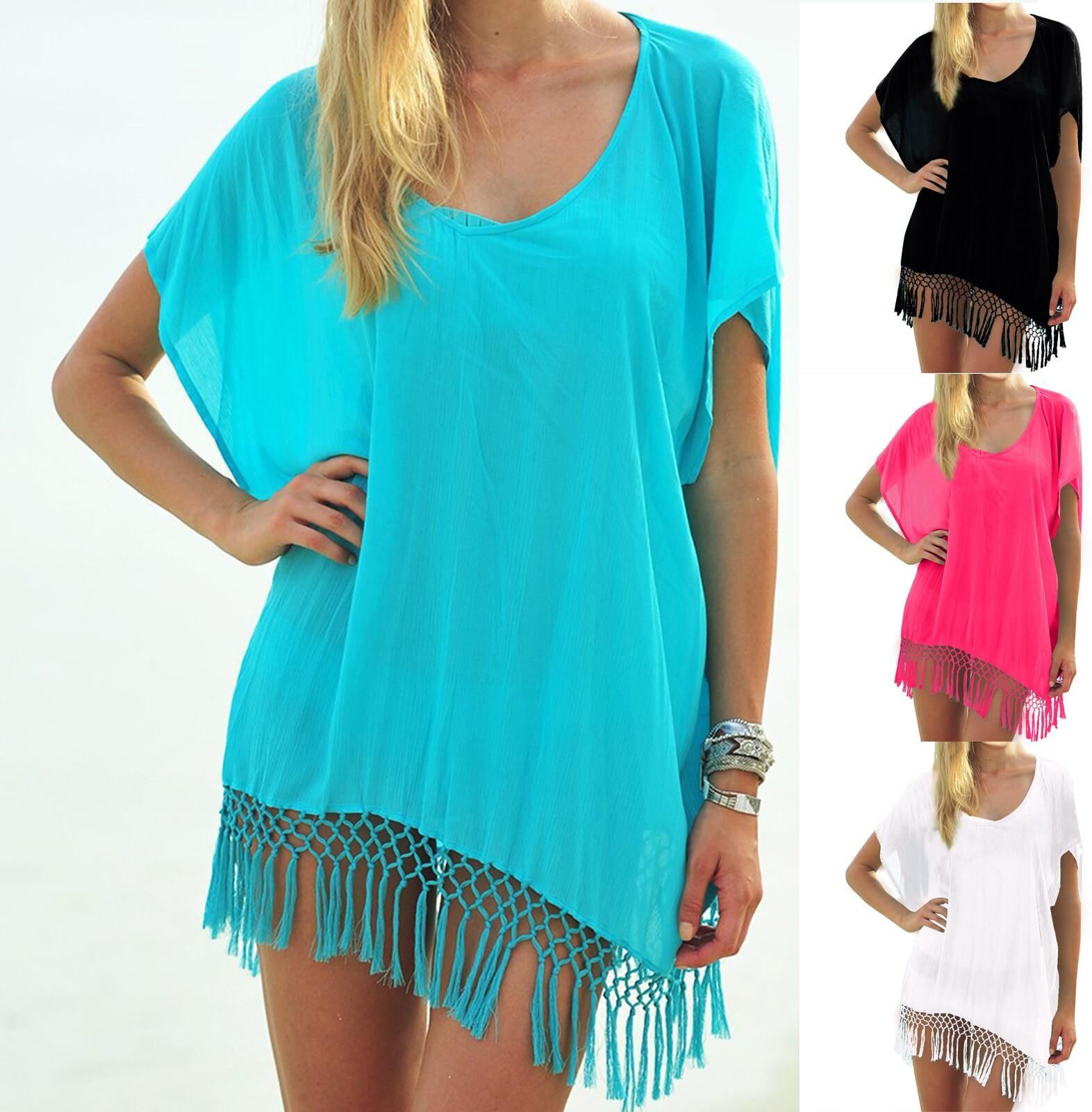 Electronics Gadgets Women's Beach Bikini Cover Up Chiffon Fringe V Neck Loose Swimsuit Cover Up Dress