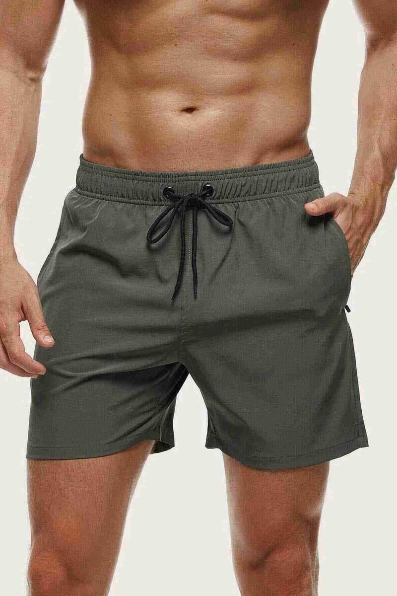 Angelsin Men's Basic Standard Size Swimwear Zipper Pocket Sea Shorts Green