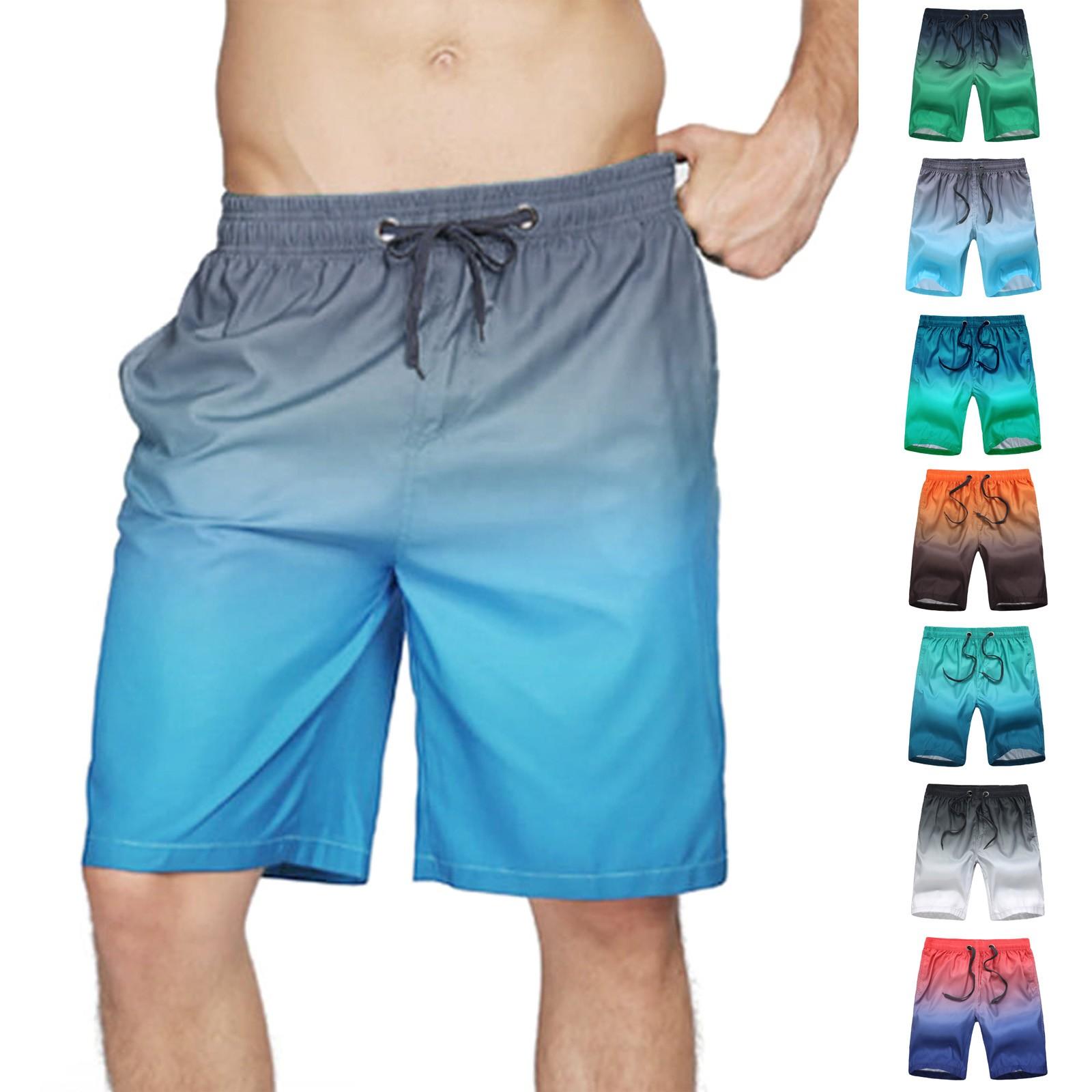 Wiwily Mens Swimming Swim Shorts Elastic Waist Pockets Surf Summer Gradient Print Tie-Dye Beach Swimwear Pool Trunks Pants