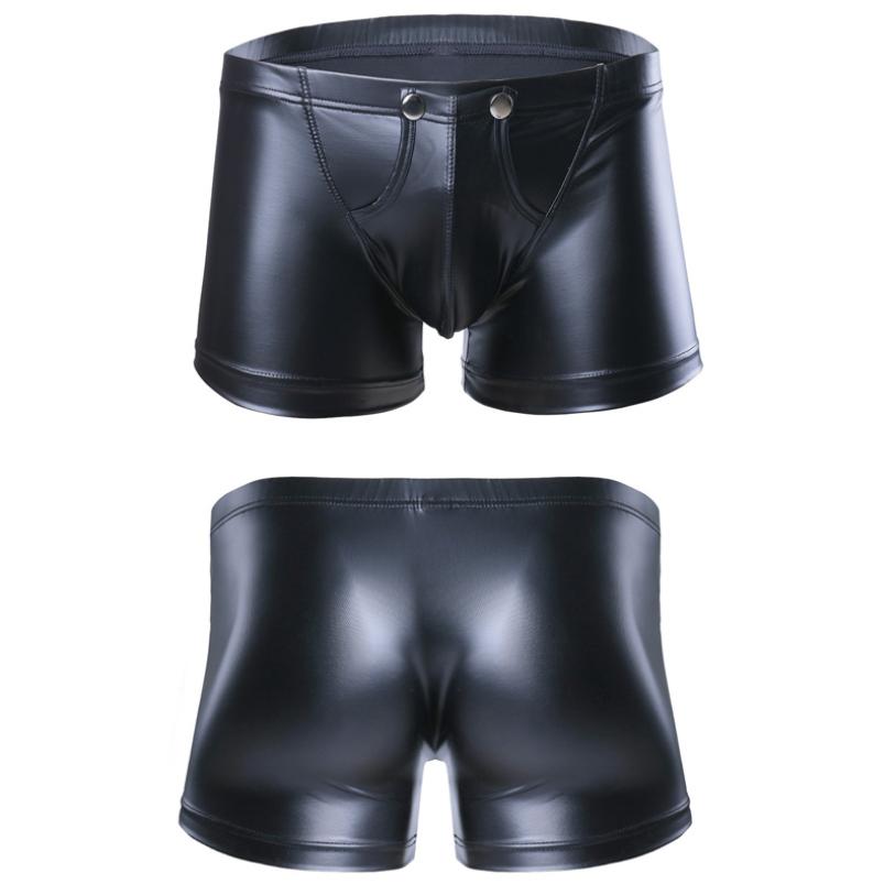 Tiaobug Gay Patent Leather Pants Latex Men's Swimwear Boxers Shorts Male Trunks