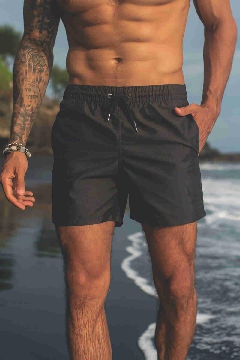 Angelsin Men's Basic Standard Size Swimwear Pocket Sea Shorts Black