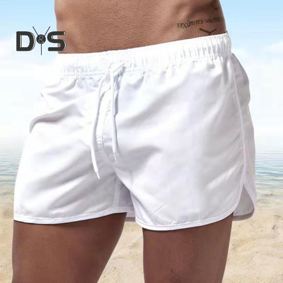 DYS Men Clothing Summer Low rise Elastic Waistband Drawstring Beach Surfing Shorts Breathable Side Irregular Trim Men Swimwear Shorts