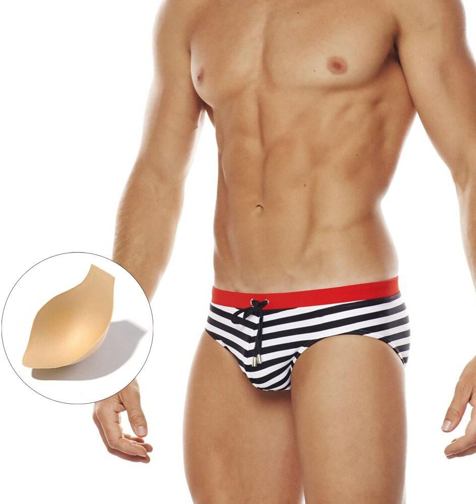 UXH Fashion Men Striped Swim Brief with Pouch Luxury Swimwear Male Fashion Swimsuits Endurance