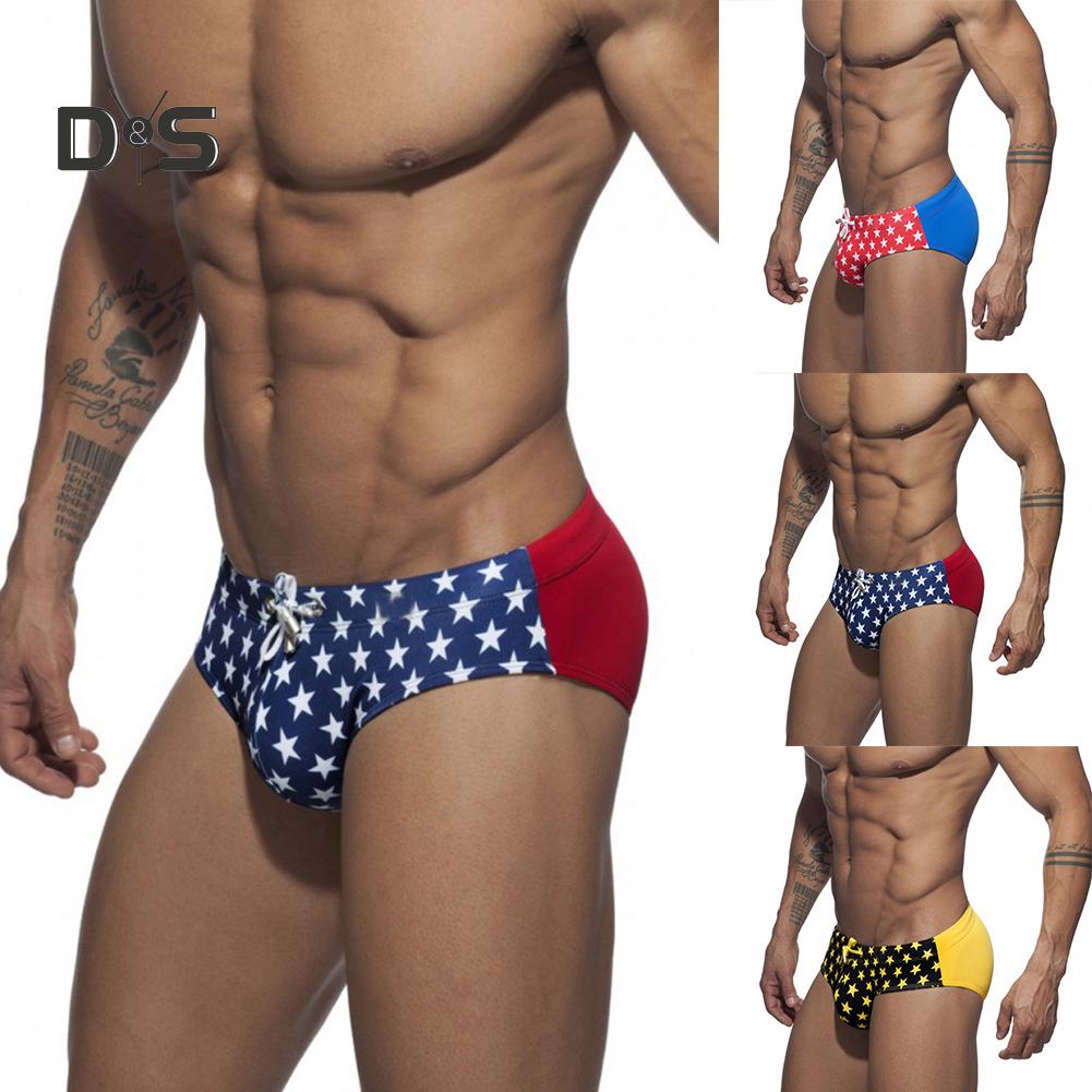 DYS Men Clothing Beach Drawstring Star Print Swimming Pants Swimwear Briefs Underwear