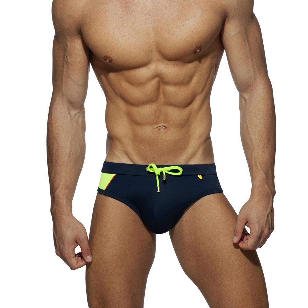UXH Fashion Color Block Patchwork Men's Swimming Brief Quick Dry  Padded Swim Trunks Enhancing Swimwear