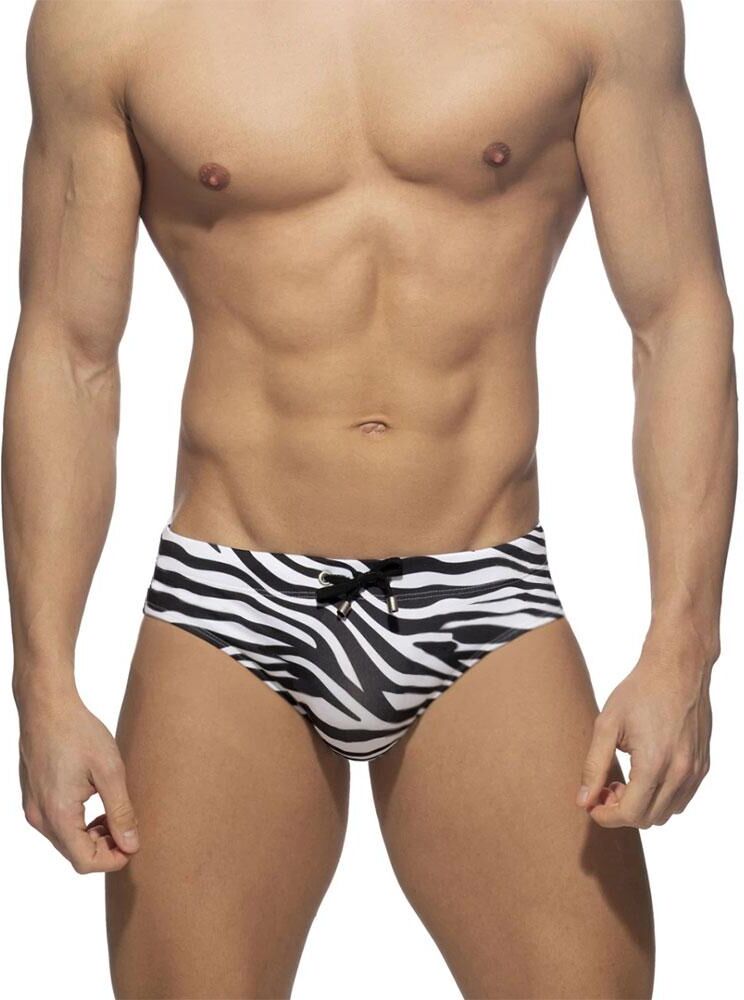 UXH Fashion Men Swim Briefs Black Zebra Low Waist Tight Fit Sexy Swimwear Beach Wear Tanning Surfing