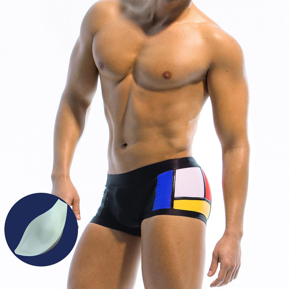UXH Fashion Colorblock Men Swim Trunk Swimwear Squre Leg Swimming Short Swimsuit