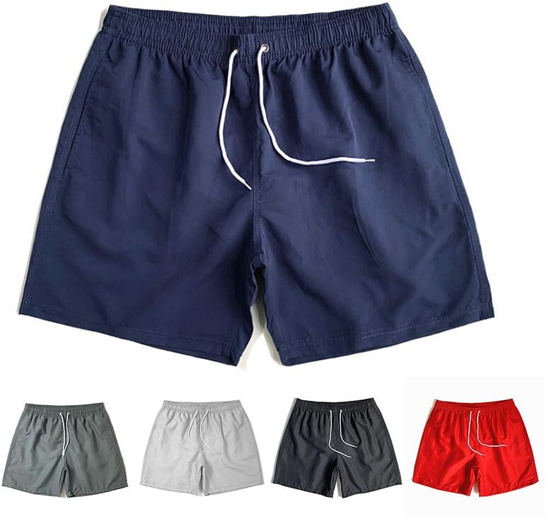 7Fashion Show Men Summer Swimming Shorts Elastic Waist Swimwear Drawstring Solid Color Quick Dry Running Surfing Short Pants