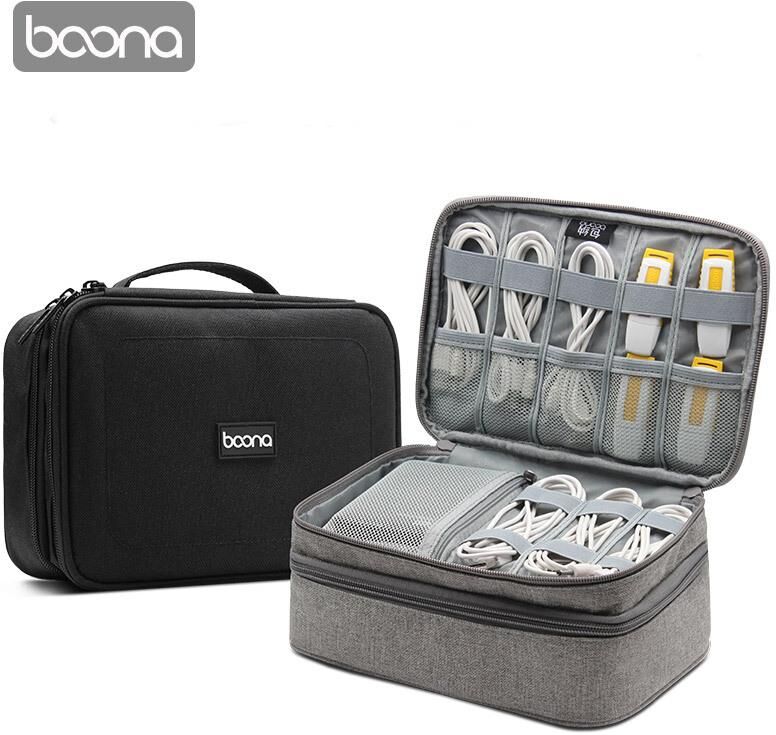 BOONA Travel Accessories Bag Portable Electronic Accessories case,Dual Cable Organizer Bag Carrying Bag for Cords,USB Flash L&XL