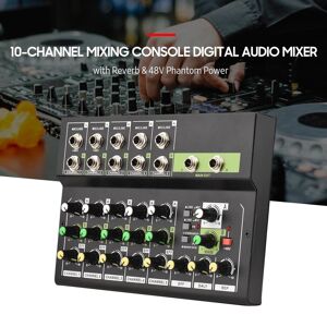 TOMTOP JMS 10-Channel Mixing Console Digital Audio Mixer Stereo Mic/Line Mixer with Reverb & 48V Phantom Power