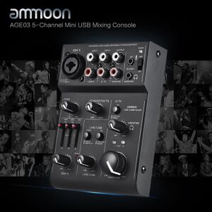 TOMTOP JMS AGE03 5-Channel Mini Mic-Line Mixing Console Mixer with USB Audio Interface Built-in Echo