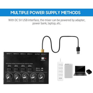 TOMTOP JMS Ultra Low Noise 4 Channel Line Stereo Mixer 4 Input 1 Output DC 5V Portable Mini Audio Mixer