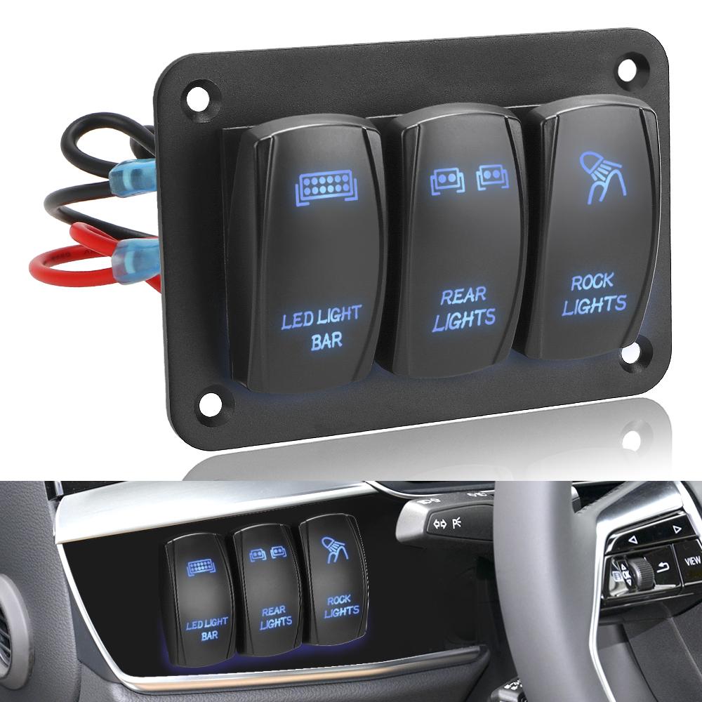 LEEPEE Automotive Parts For Auto Car Marine ATV UTV Toggle Switch Control Panel LED Light 3 Gang Rocker Switch Panel 12V 24V ON/Off IP65 waterproof