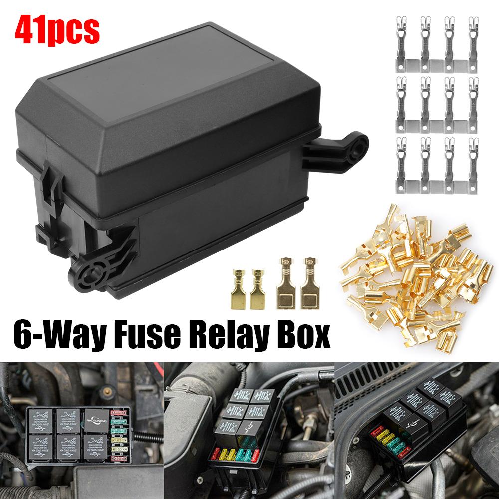 LEEPEE Automotive Parts Black Accessories For Car Truck Trailer 6 Way Fuse Relay Box Holder Block Circuit Protector Terminal Auto Replacement Part