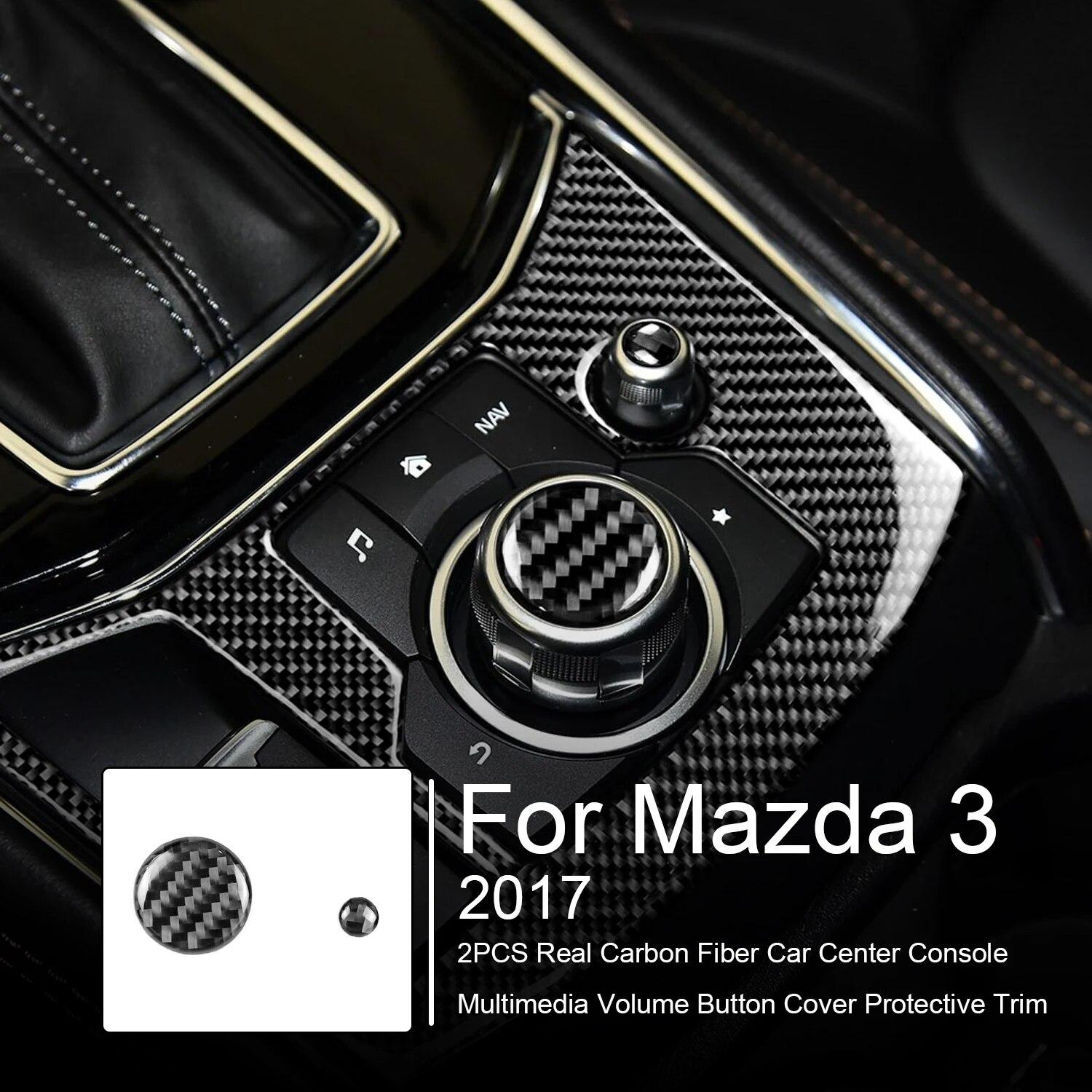 91341202MA8PN8MK5A 2PCS Real Carbon Fiber Car Center Console Multimedia Volume Button Cover Protective Trim For Mazda 3 6 CX-5 CX-9 2017