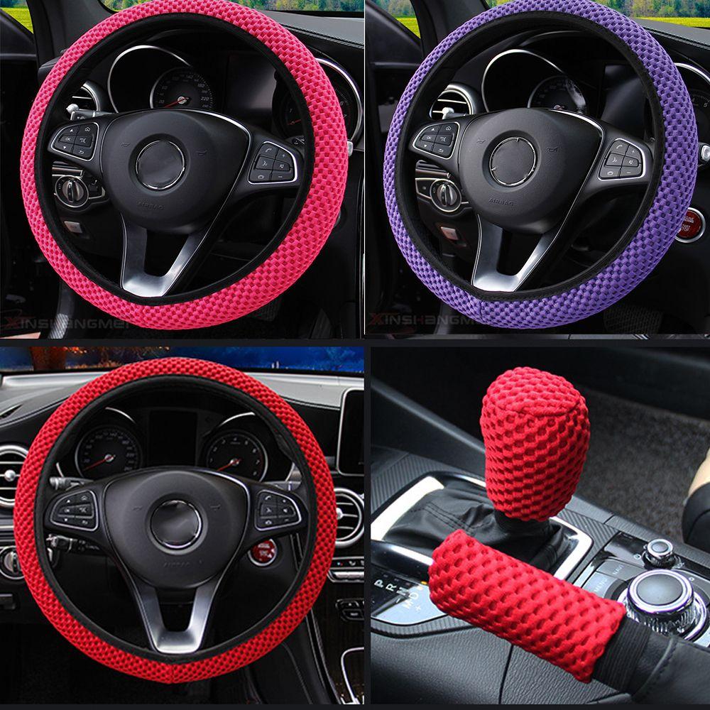 TOP-CAR-MALL 3 Pcs / Set Car Soft Wool Car Steering Wheel Cover + Interior Case Handbrake Gear Cover Wear-resistant