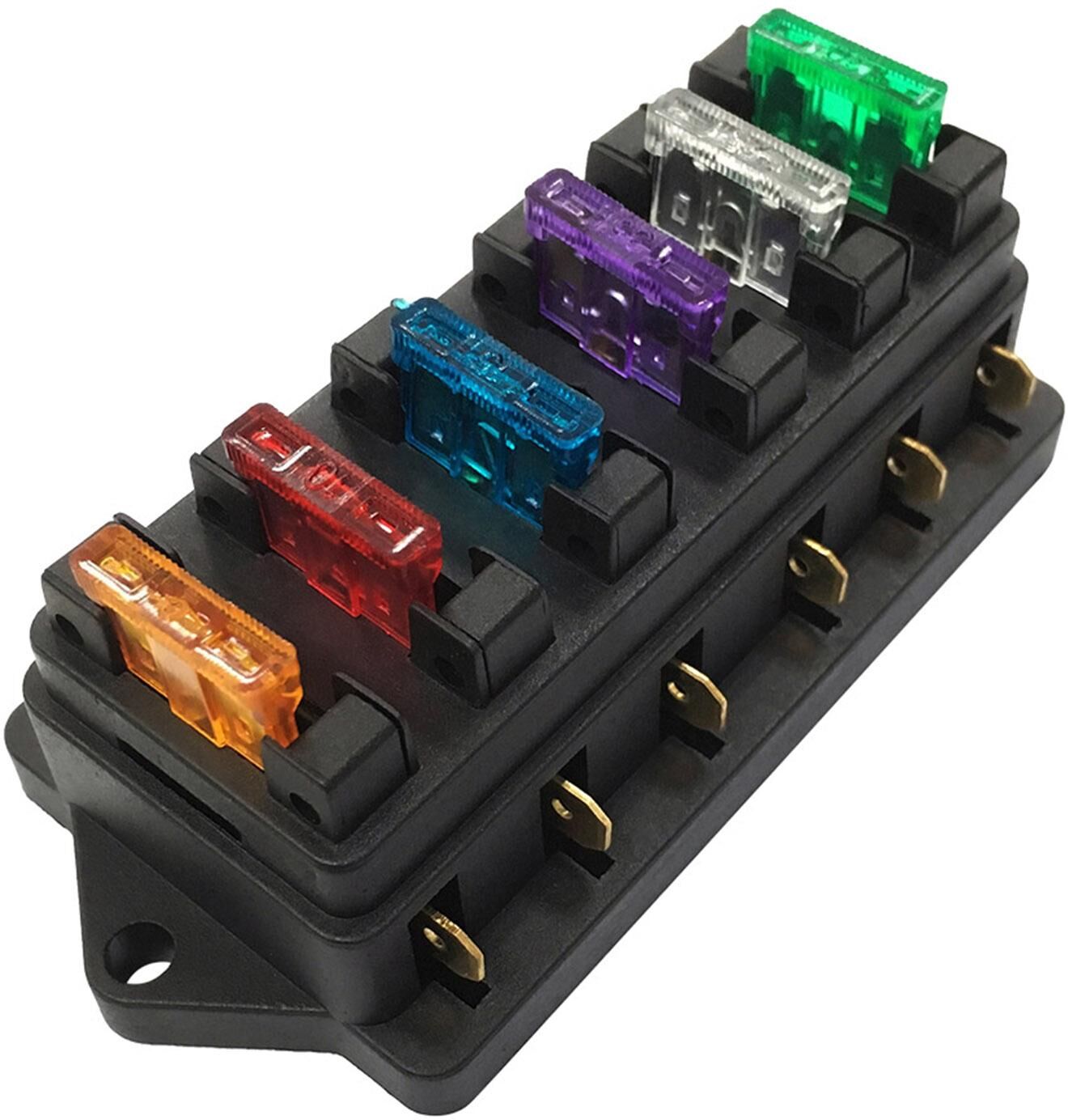 VehicleKit 6 Way Fuse Holder Box Car Vehicle Automotive Circuit Blade Fuse Block with 6 Standard Fuses