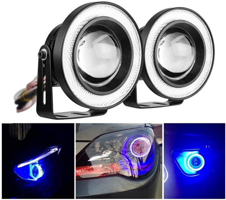 Skyfree 2 Pcs 3.5" 12V Blue LED COB Angel Eyes Halo Ring DRL Projector Lamp Fog Light