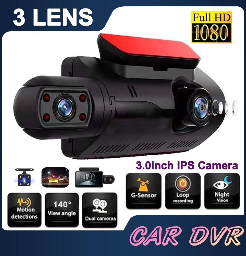 Phoenixs Car HD Car Video Recorder 3 Lens Hidden Car Driving Dash Cam 3.0inch IPS Camera Recorder Night Vision G-sensor Loop Recording DVR Camera