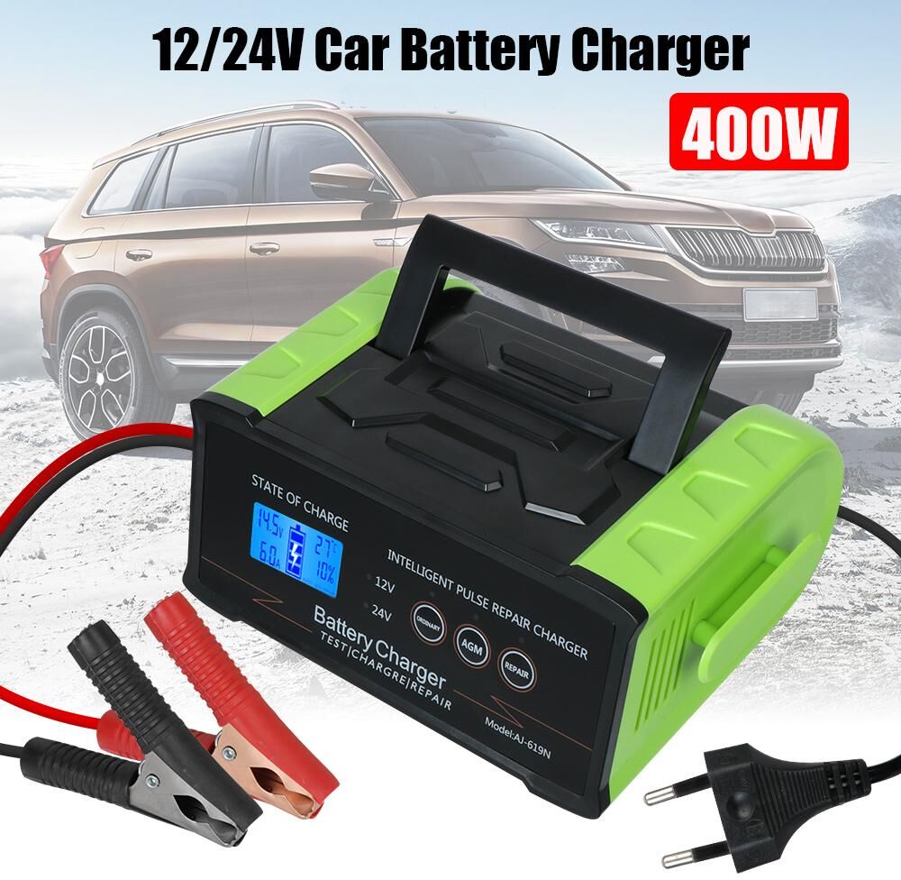 LEEPEE Automotive Parts Car Battery Charger High Power 400W Car Repair Tool Trickle Smart Pulse Repair 12V-24V Fast Power Charging Smart Battery Charger