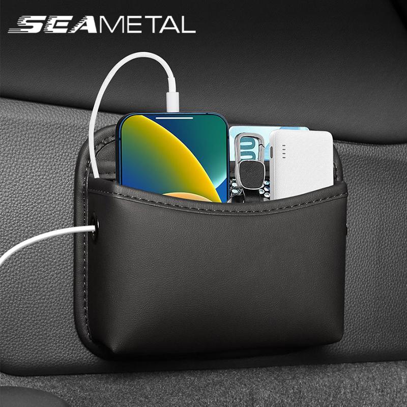 SEAMETAL PU Leather Car Storage Pocket Seat Back/Door/Center Console Organizer for Small Stuff Car Storage Bag