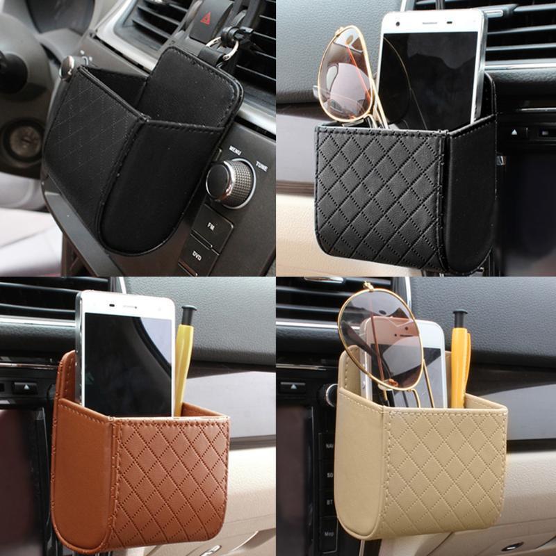 Weeten Automobile Colorful Accessories Universal Car Auto Outlet Vent Trash Box PU Leather Mobile Phone Holder Debris Bag