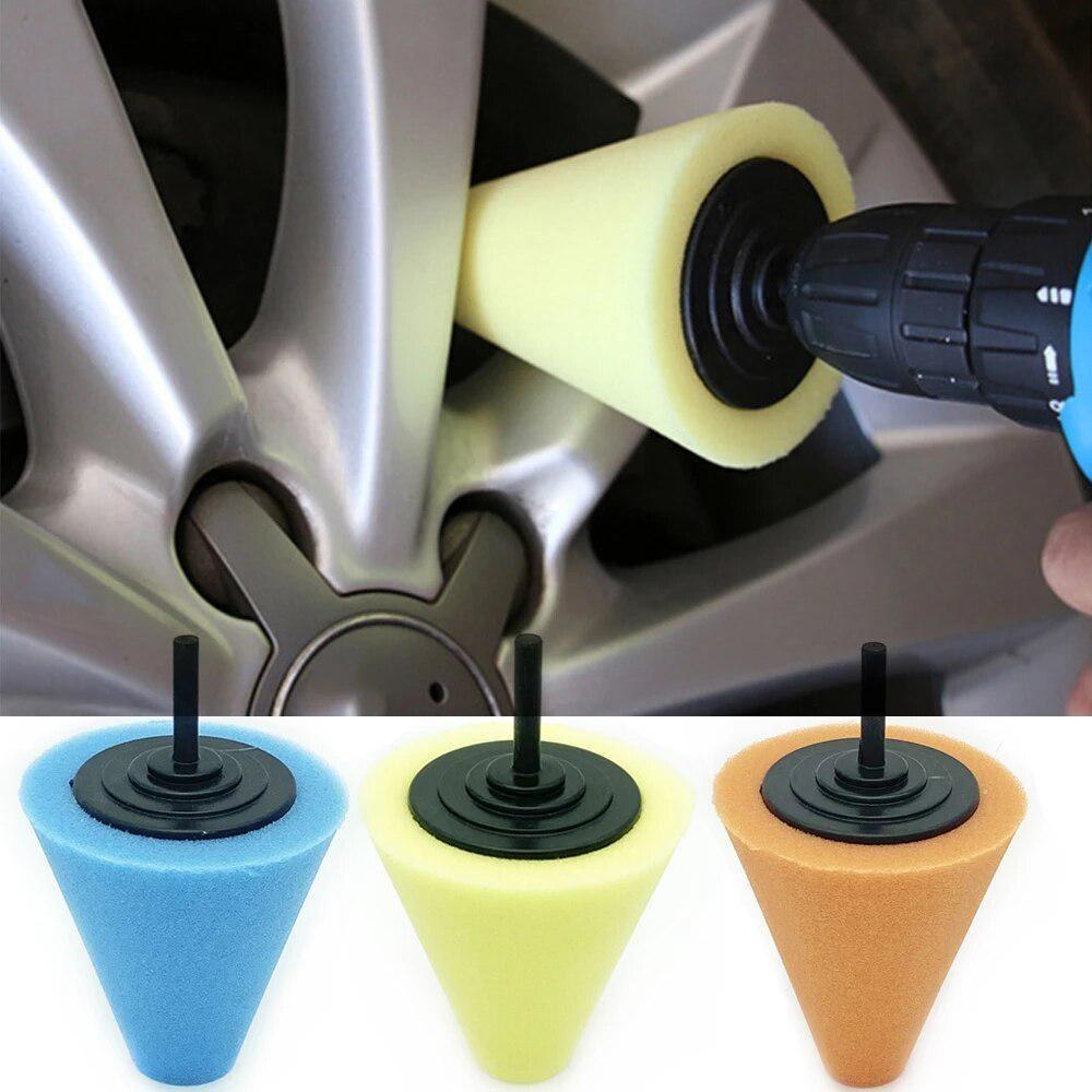 YJSTY 1Pcs Sponge Polishing Wheel Cone Of  Automotive Wheels Used For Electric Drill With Handle Screw Grinding Head