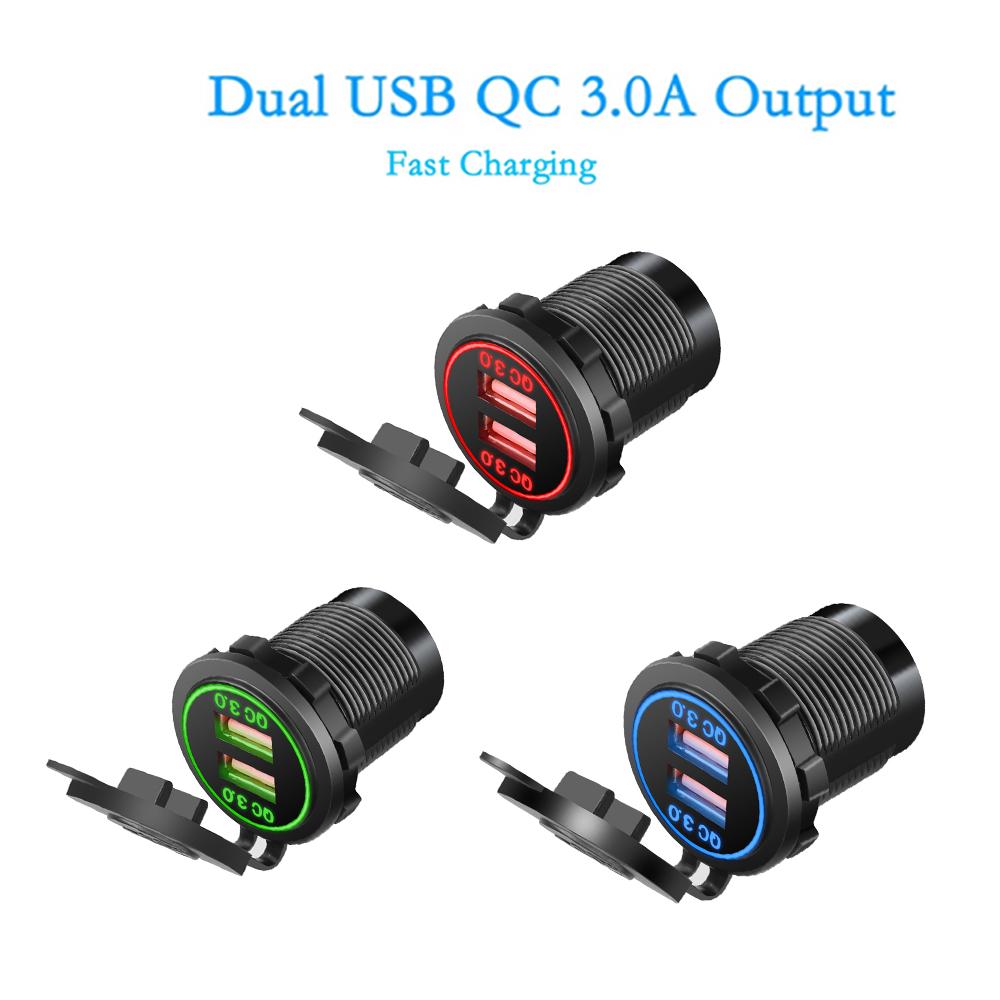 YJMP KBT New Car Charger Dual Port usb Smart Fast Charge Dual QC3.0 Socket Lighter Power Supply Auto Motorcycle Mobile Phone Charger 12V-24V 6.2mA