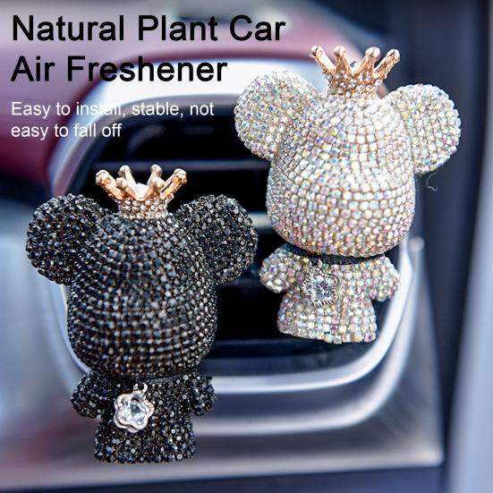 Car Accessories Rhinestone Bear Car Air Freshener Air Vent Mount Long Lasting Fragrance Odor Removal Clip Type Automotive Air Outlet Aromatherapy Diffuser Car