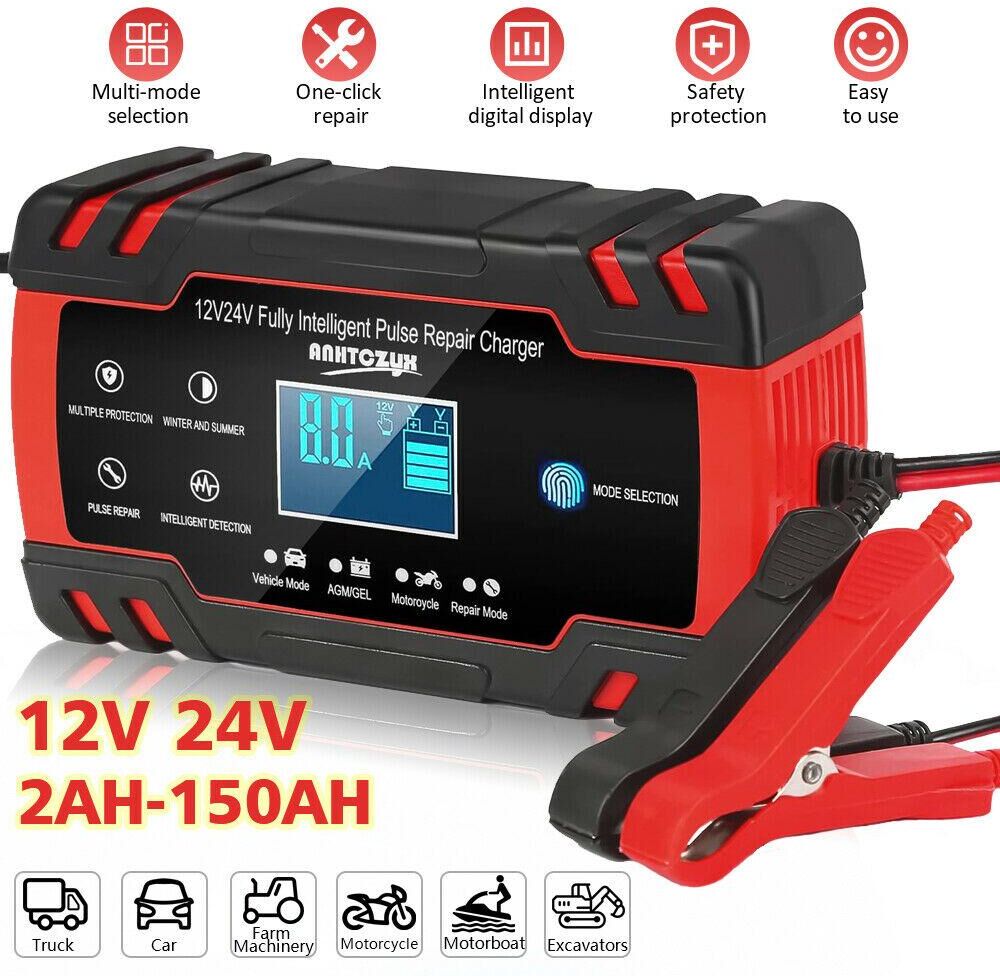 Easy Trading AC DC 12V/8A 24V/4A Automatic Car Battery Charger,Trickle Battery Charger, Power Battery Maintainer for Car, Automotive, Vehicle, Motorcycle