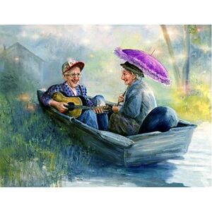 FIYO Diamond Painting Old Couple on The Boat Cross Stitch Full Round Drill Diamond Embroidery