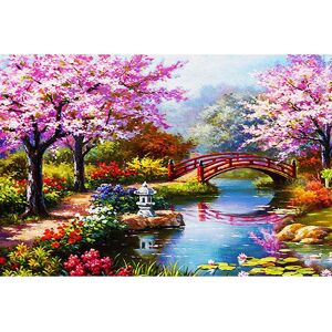 FIYO Diamond Embroidery Spring Scenery & Bridge Full Round Drill Diamond Painting Cross Stitch Picture