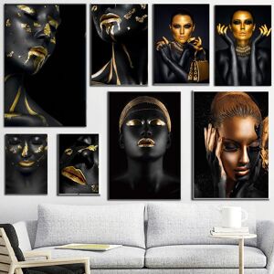 91460000MAC09WKN07 Beautiful Black and Gold Woman Canvas Painting Fashion African Art Poster Cuadros Print Wall Art For Living Room Home Decoration