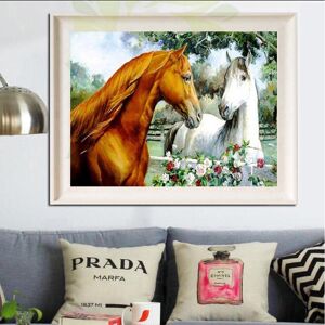 FIYO Cross Stitch DIY Diamond Embroidery White and Brown Horses Full Round Diamond Painting Home Decor