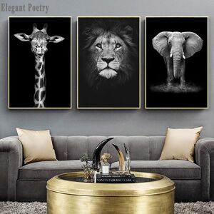 Ineffable poster decorative painting Elephant Zebra Lion Giraffe Rhino Black White Animal Canvas Painting Art Print Poster Picture Wall Nordic Decoration