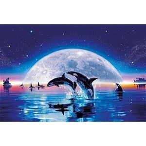 FIYO Diamond painting product Diamond Embroidery Dolphins & Big Moon Full Round Drill Diamond Painting Cross Stitch Picture