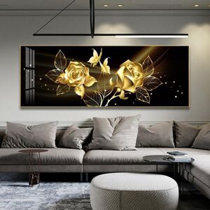 Lisa Gallery Black Golden Rose Flower Butterfly Abstract Wall Art Canvas Painting Poster Print Horizonta Picture for Living bedRoom Decor