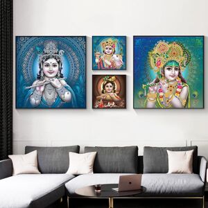 Trouvaille posters Lord Bal Krishna Hindu God Canvas Painting Religious Hinduism Posters and Prints Wall Art for Home Decoration Cuadros Wall Art