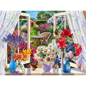 FIYO Diamond Painting Cross Stitch Full Round Drill Landscape outside the window Diamond Embroidery