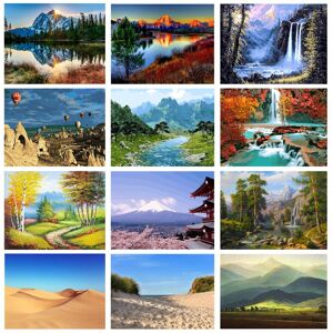 FIYO Diamond Painting Full Round Mountain Diamond Embroidery Landscape Picture